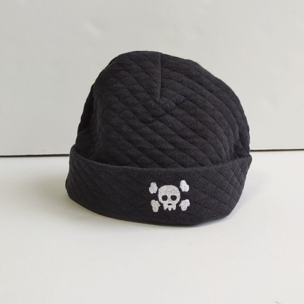 Vintage Gerber Embroidered Skull Baby Beanie Quilted Cotton Black Sz 6-9 Months